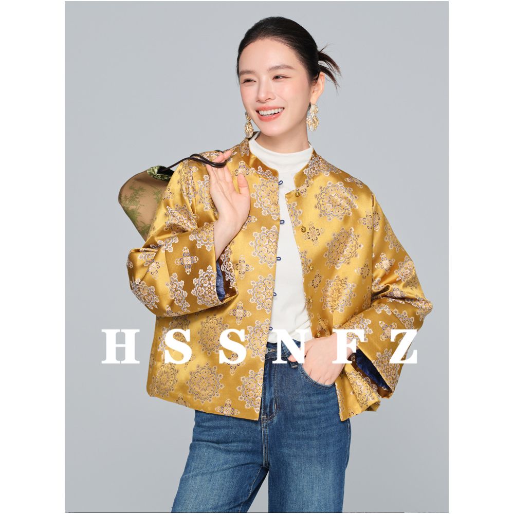 Hua Shi s new Chinese style brocade jacquard jacket for women in the autumn and winter of 2025 featuring a luxurious retro and high end feel image 0