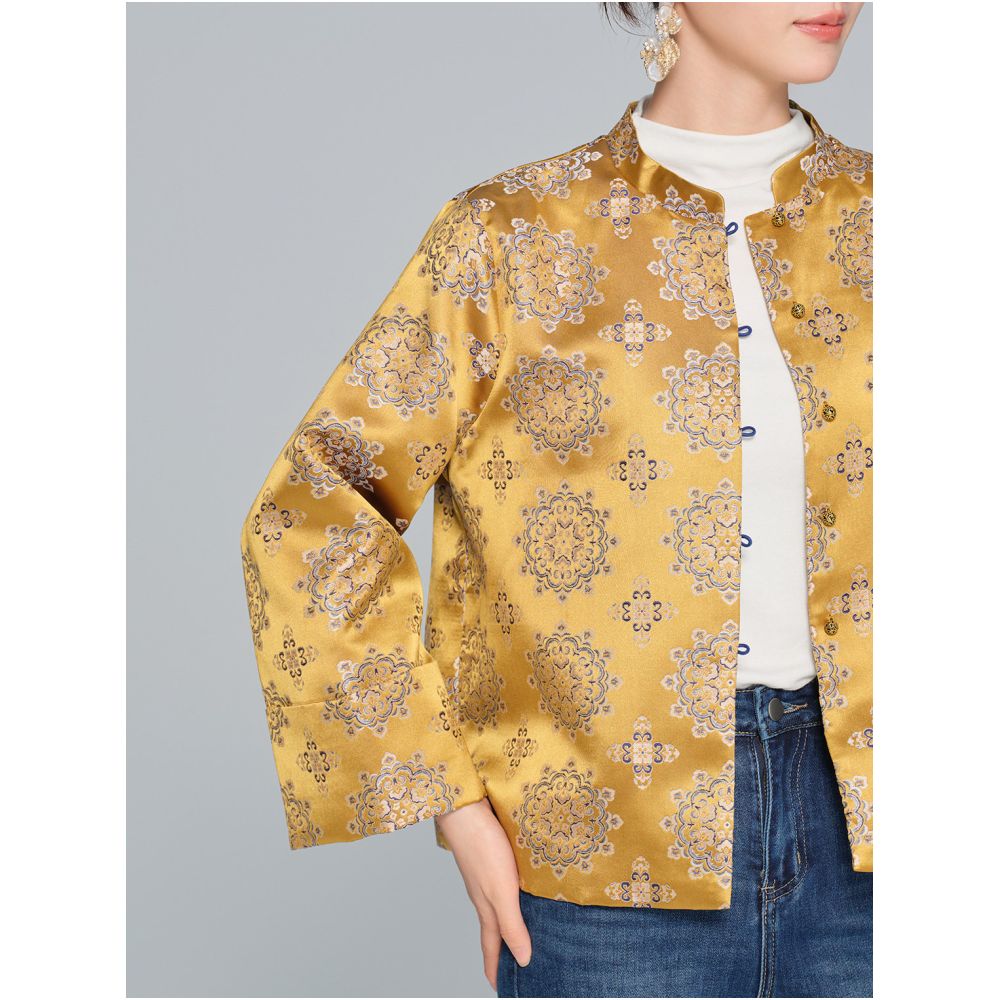 Hua Shi s new Chinese style brocade jacquard jacket for women in the autumn and winter of 2025 featuring a luxurious retro and high end feel image 3
