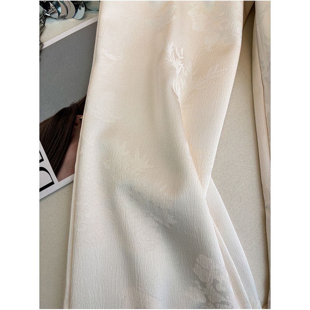 New Chinese style jacquard satin and velvet pants for women in autumn and winter 2025 thickened high waisted warm straight leg wide leg pants image 3