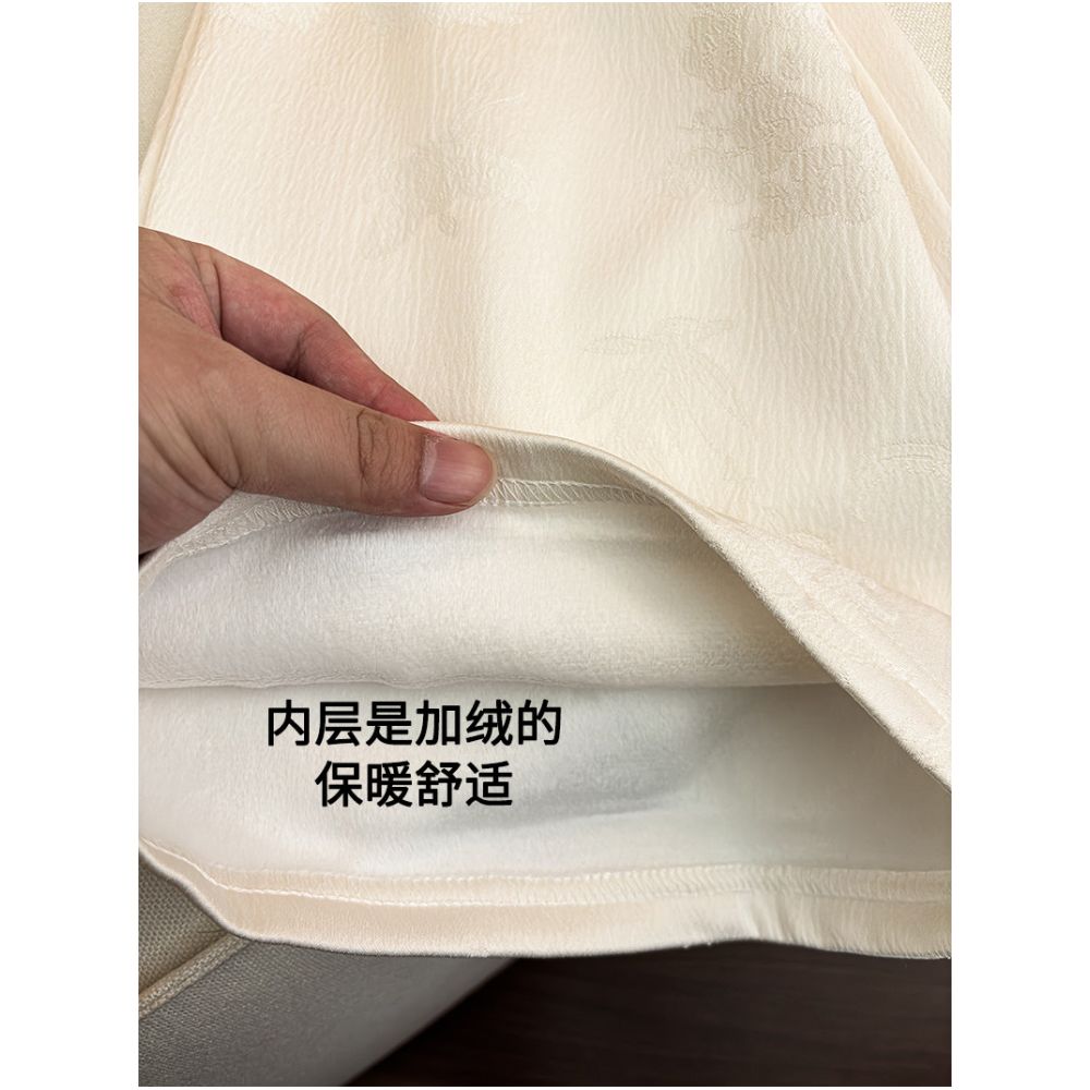 New Chinese style jacquard satin and velvet pants for women in autumn and winter 2025 thickened high waisted warm straight leg wide leg pants image 4