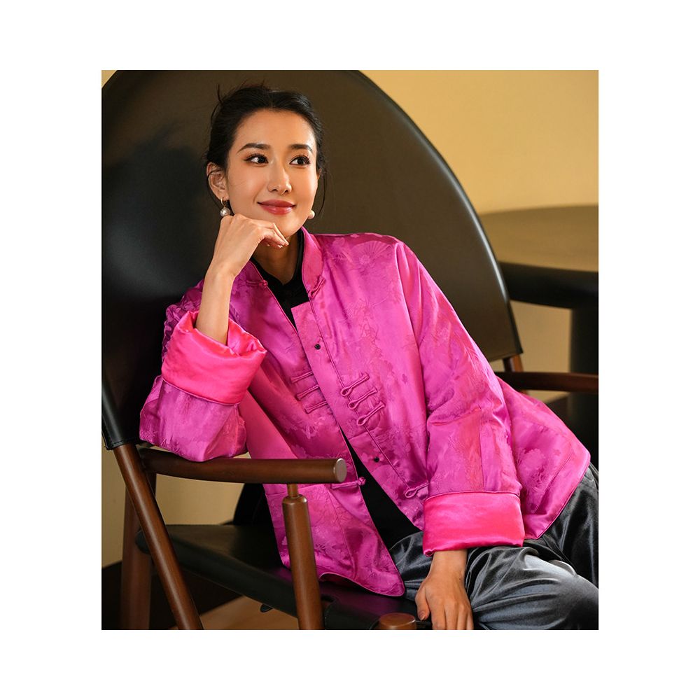 Taozhi Yaoyao 2024 Winter Danmei Literary Chinese Jacquard Satin Stand up Collar Pan Button Cotton Coat image 3