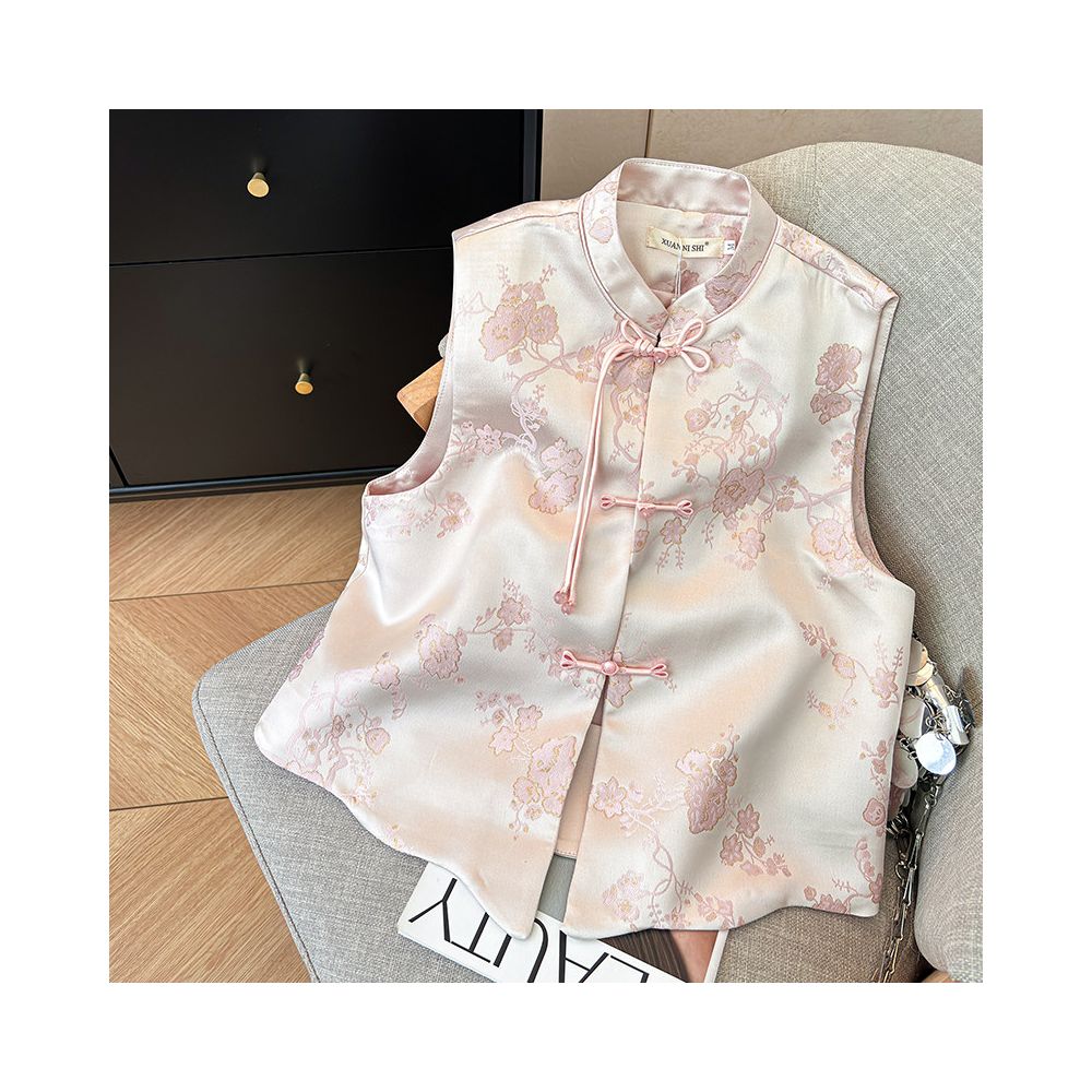 Pink stunning new Chinese style new Chinese style hot stamping vest for women 2025 new style buckle beautiful shoulder vest for women image 1