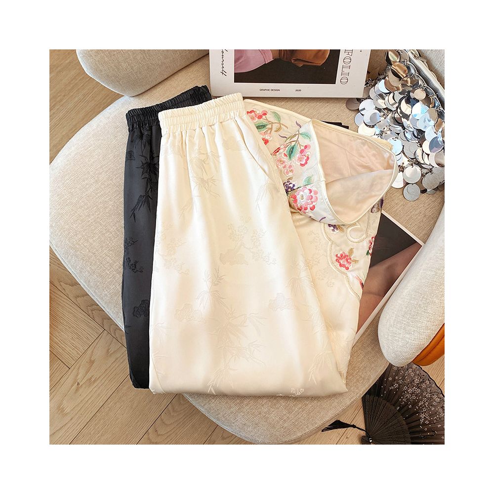 2025 Summer New Thin Silk Jacquard Ruyi Head Embroidery New Chinese Straight Leg Pants Wide Leg Pants image 5