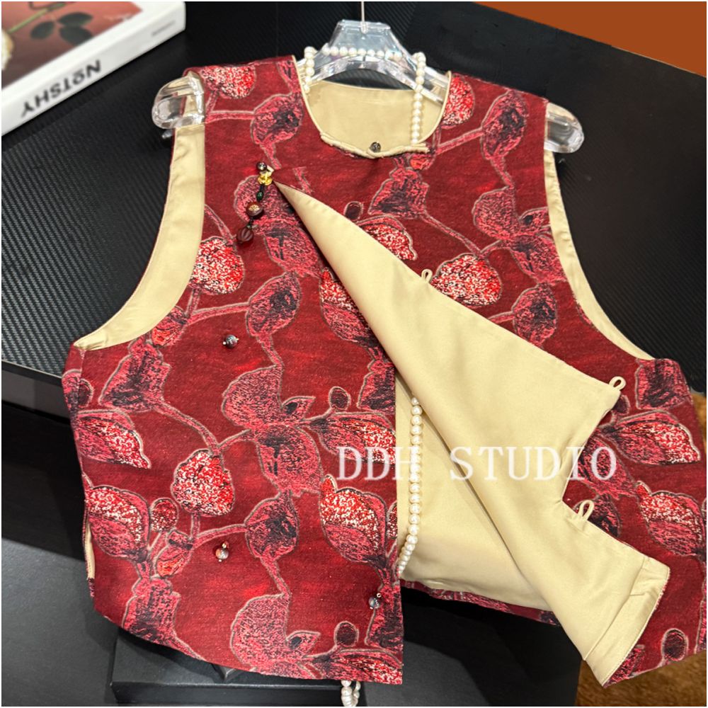 New Chinese style exquisitely decorated slanted placket round neck vest retro and youthful 2025 autumn new style for women image 1