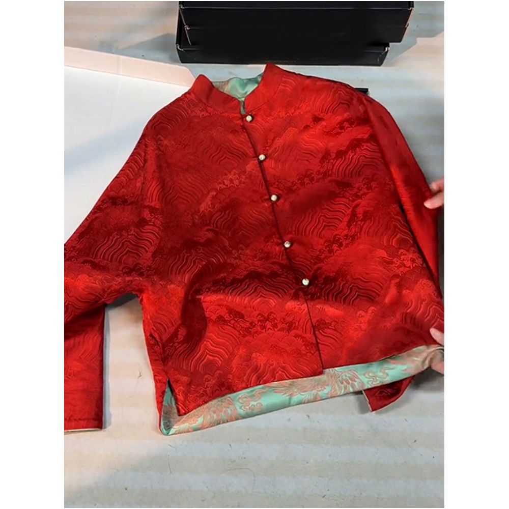 2026 Spring New Style with Unique Temperament Super Beautiful High end Retro New Chinese Style Song Jin Red Coat for Women image 0