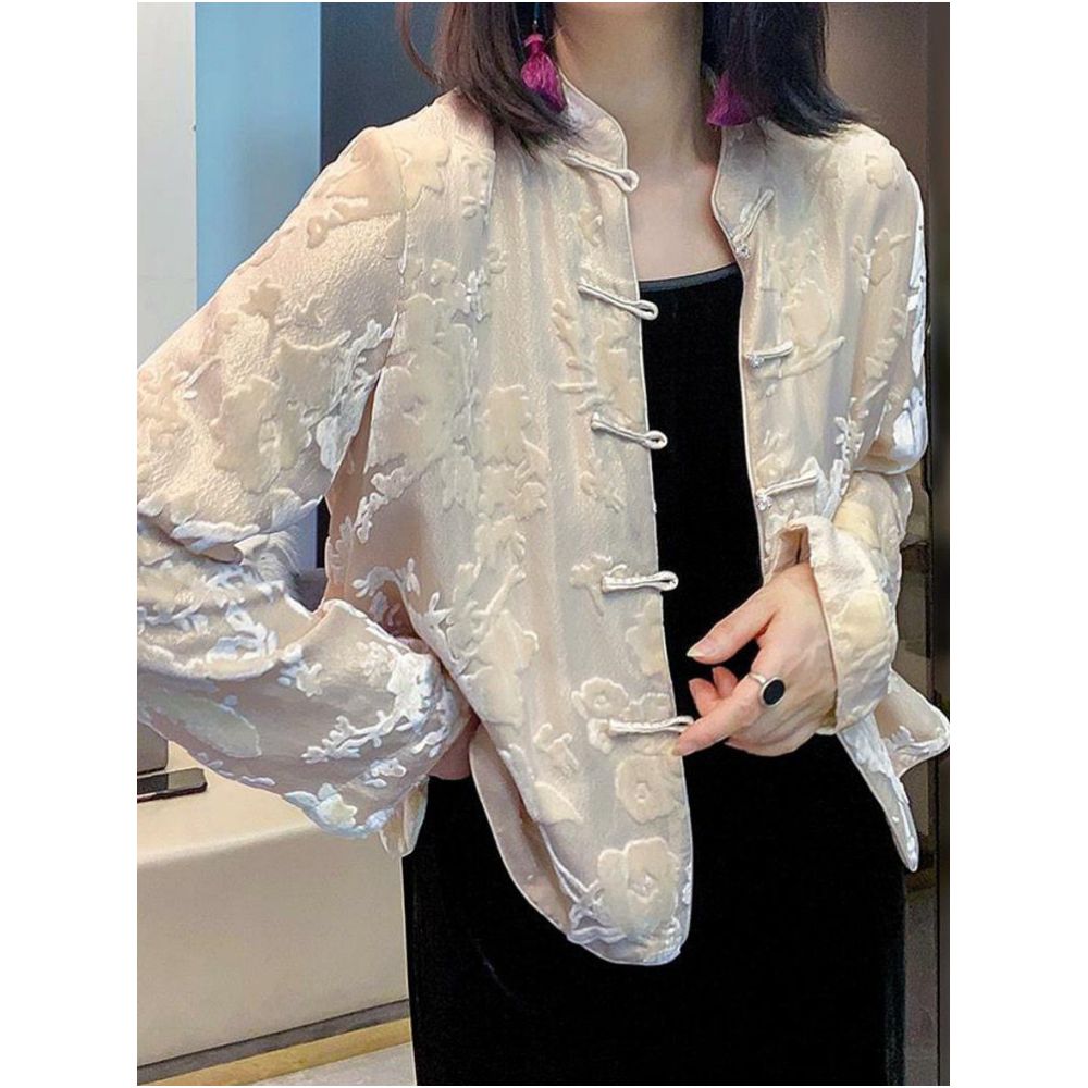Spring 2026 Women s Clothing New Chinese Style Fold Button Outerwear Youthful and Stylish High End Light Chinese Style Jacquard Top image 2