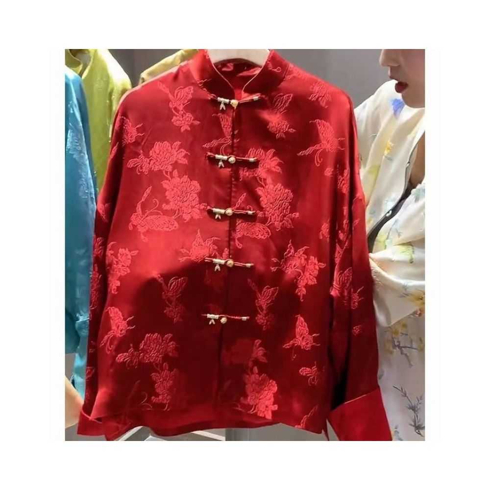 ASAYA5775 – Imperial Red Jacquard Blouse 🧧🌺
