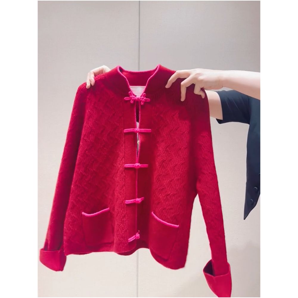 In stock lazy style design sense new Chinese style buckle jacket winter 2025 new knitted cardigan image 2
