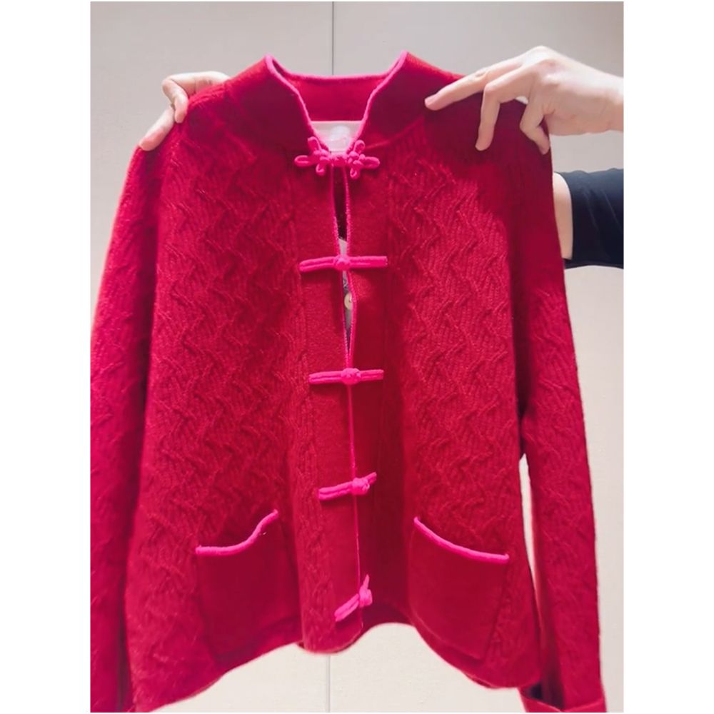 In stock lazy style design sense new Chinese style buckle jacket winter 2025 new knitted cardigan image 3