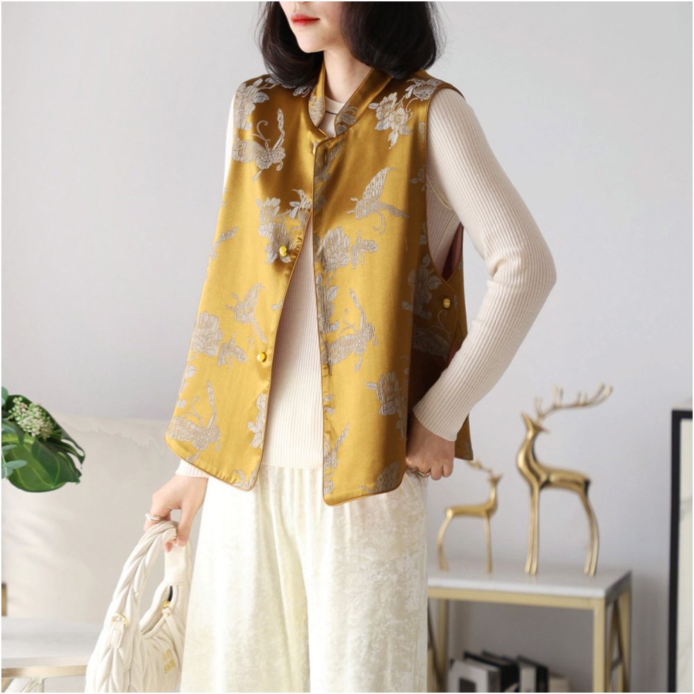 Clearance Sale Reversible Silk Jacquard Color Blocked New Chinese Style Vest Sleeveless Top image 3