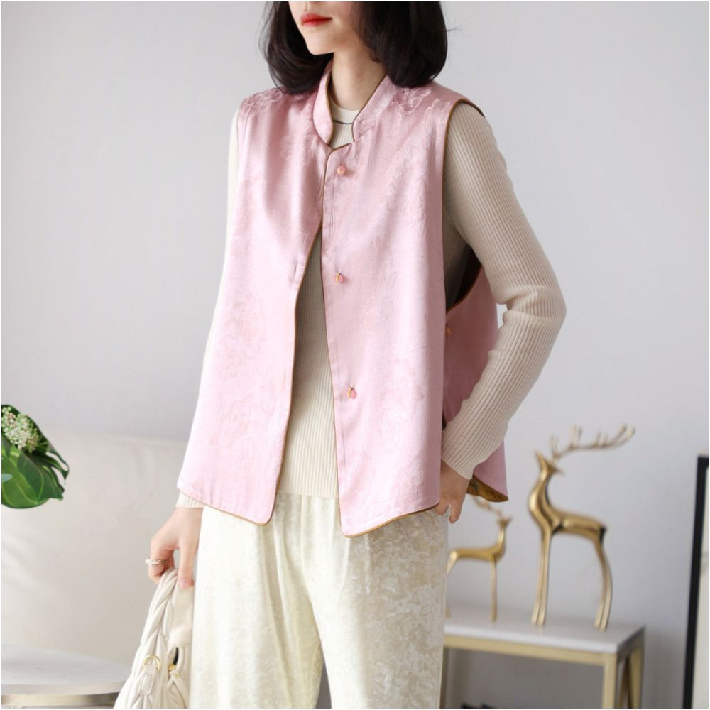 Clearance Sale Reversible Silk Jacquard Color Blocked New Chinese Style Vest Sleeveless Top image 4