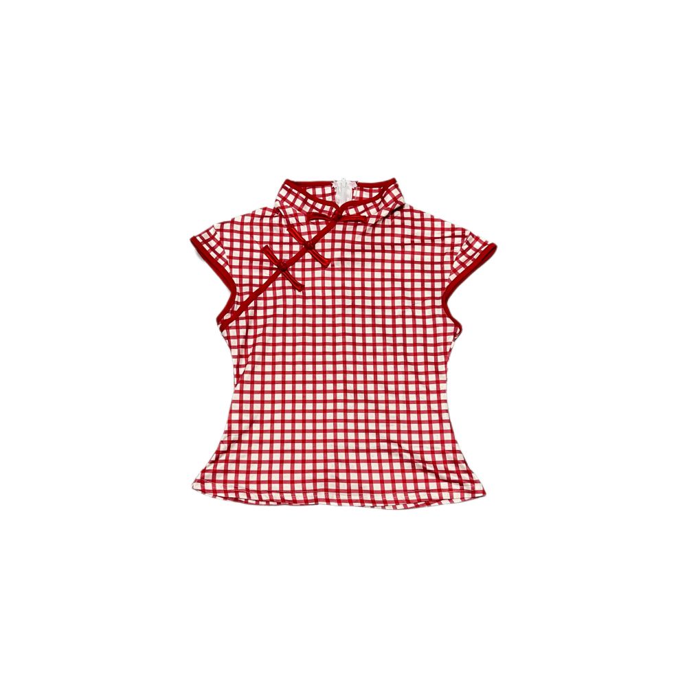 Retro improved cheongsam collar short sleeved T shirt with Chinese style design printed color blocking stand up collar buckle slim fit T shirt top image 2