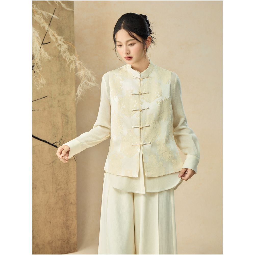 Shibai shi bai zen classy new chinoiserie spring fall style jacquard sleeveless handmade buckle casual women s tops image 1