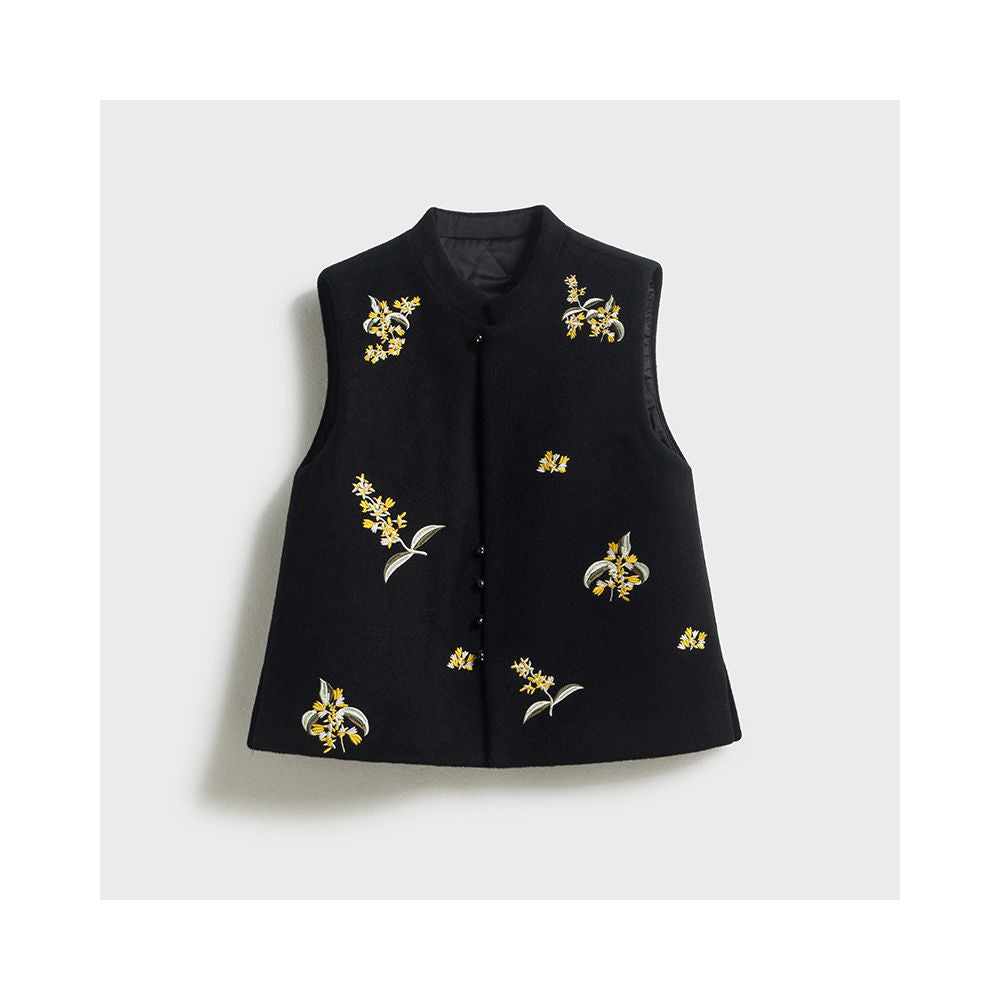 ASAYA5796 – Golden Osmanthus Embroidered Wool Vest 🖤🌼
