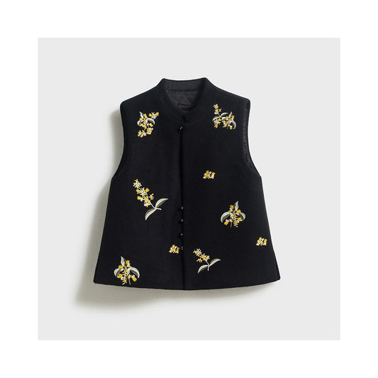 ASAYA5796 – Golden Osmanthus Embroidered Wool Vest 🖤🌼