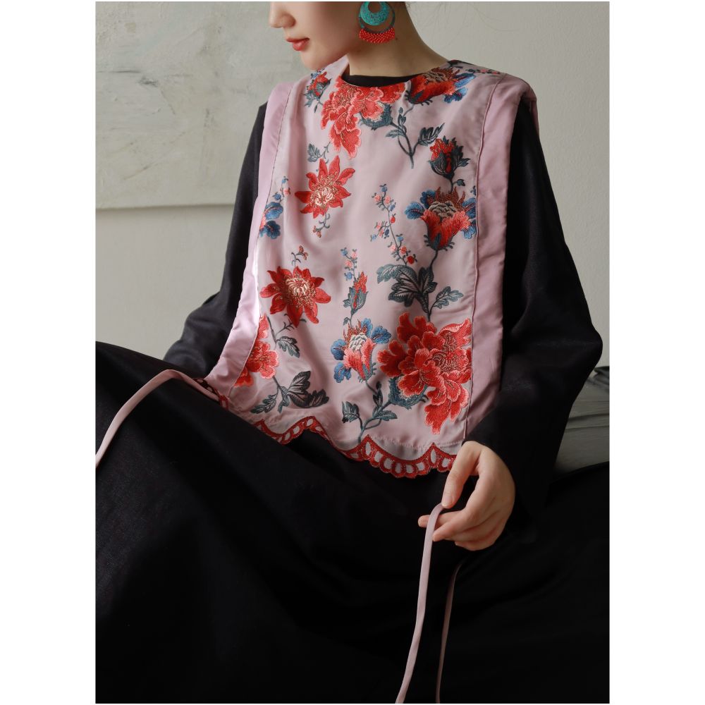 TAORAN women s Chinese flower and bird embroidery vest round neck pullover fake collar versatile camisole national style shoulder top image 1