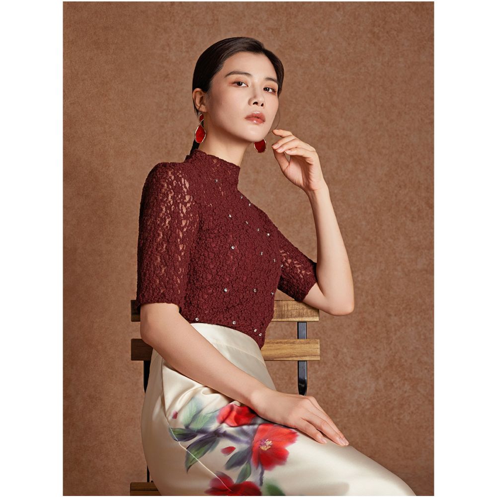 Painting screen on skirt pink and blue wardrobe 2026 spring outfit new Chinese style positioning floral embroidery straight tube skirt image 4