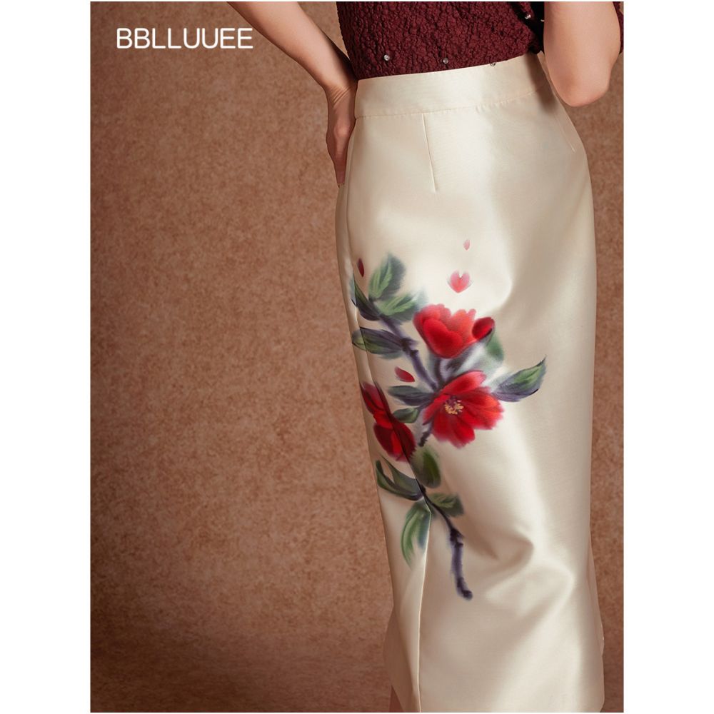 ASAYA5802 – Painted Bloom Satin Skirt 🌺✨