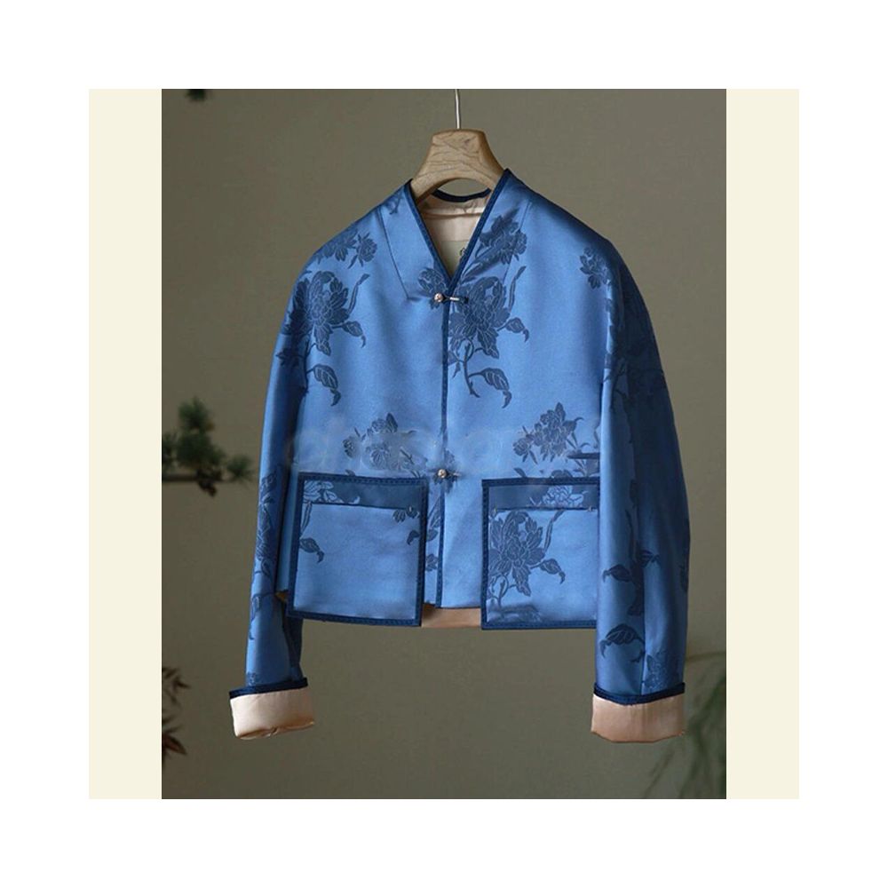 This year s popular trend is the high end Western style unique Chinese style and super beautiful blue short jacket for women with short stature image 1