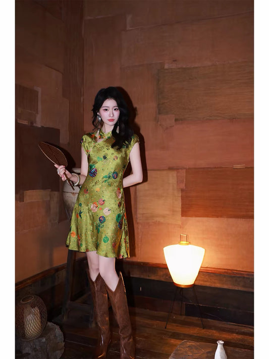 ASAYA7482 – Oriental Garden Silk Qipao 🌸🪭