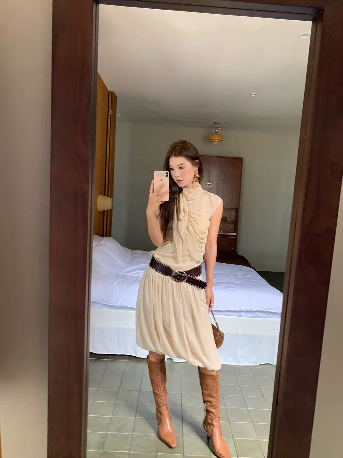 ASAYA7484 – Écru Draped Romance Set 🤍🕊️