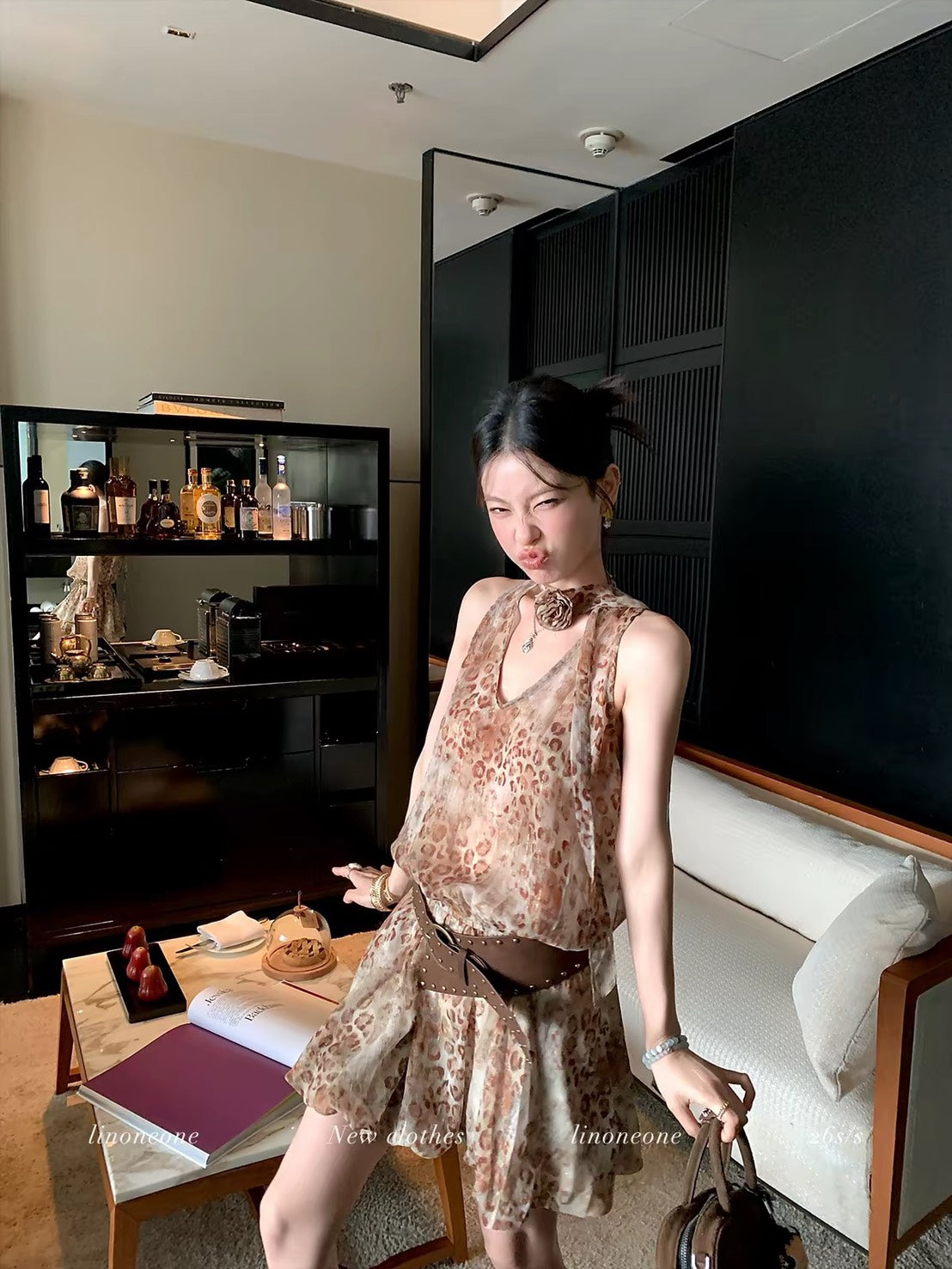 ASAYA7498 – Wild Rose Leopard Mini Dress 🐆🌹