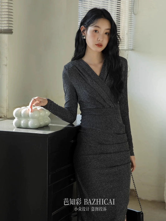 ASAYA4884 – Midnight Shimmer Draped Dress ✨🌙