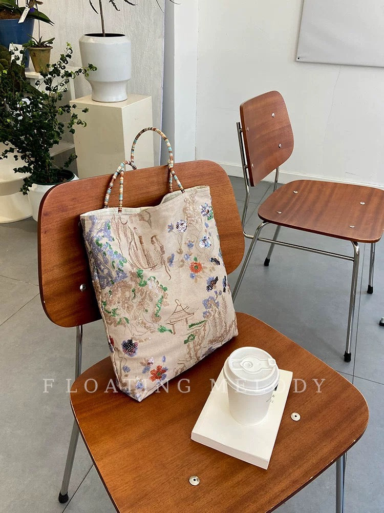 ASAYA4886 – Floating Melody Embroidered Tote 🌸👜