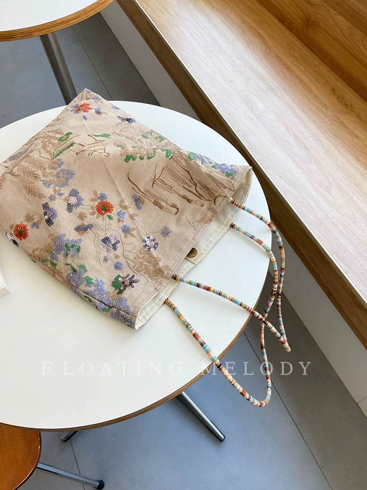 ASAYA4886 – Floating Melody Embroidered Tote 🌸👜