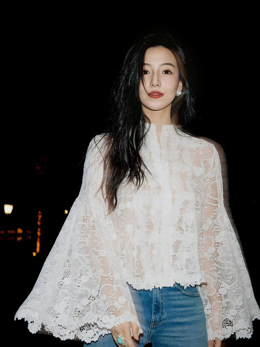 ASAYA5499– Midnight Bloom Lace Blouse 🤍🌙