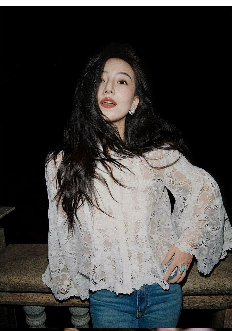 ASAYA5499– Midnight Bloom Lace Blouse 🤍🌙